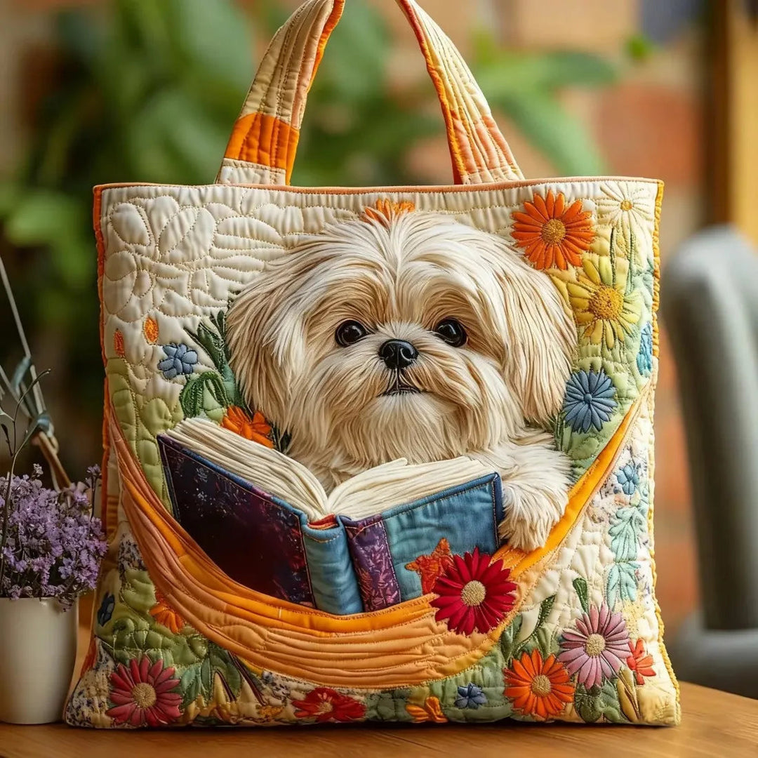 Artisan Tote - Shih Tzu with Books and Flowers