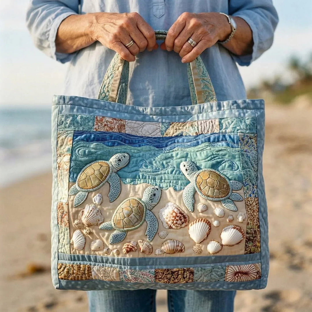 Artisanal Quilted Tote - Sea Turtles