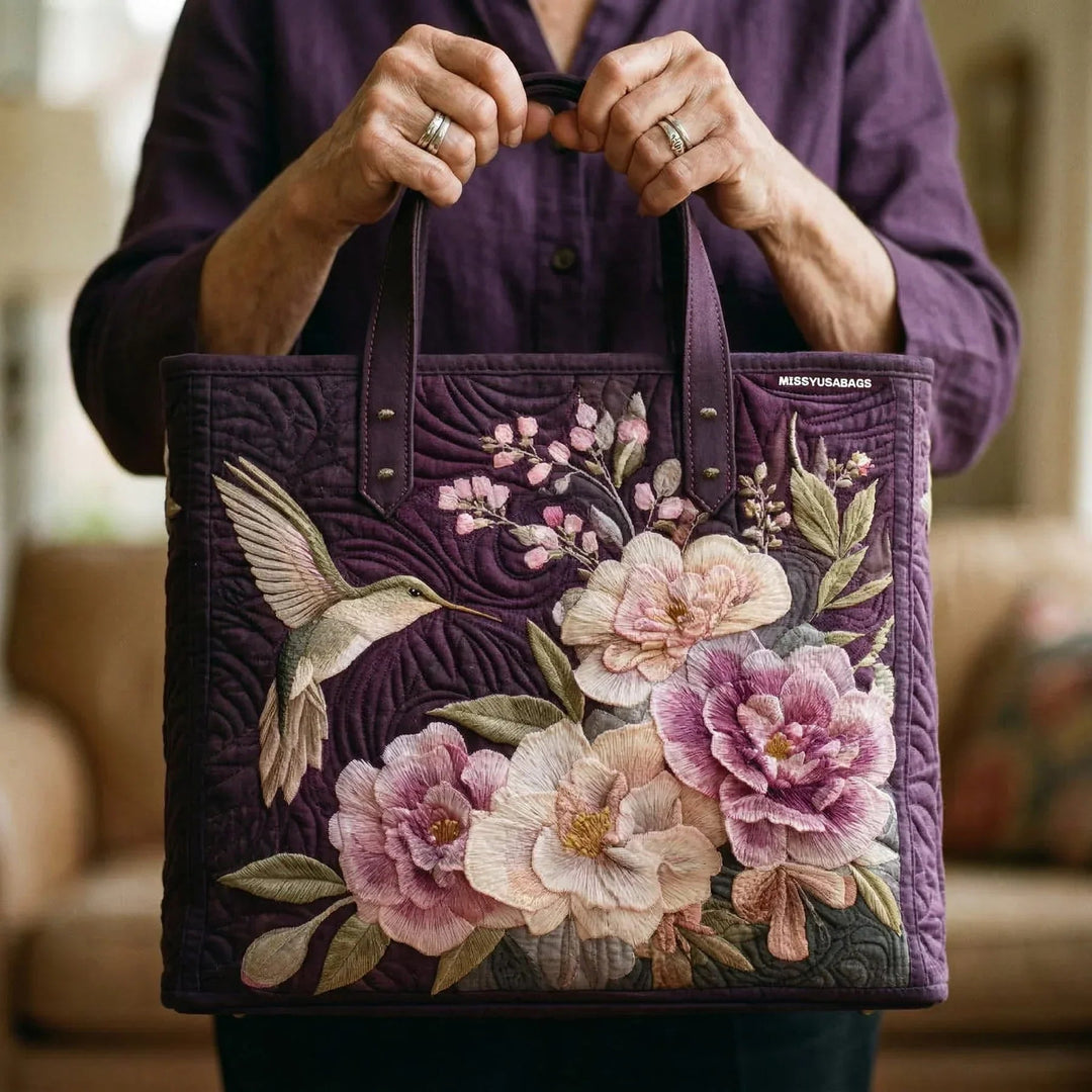 Quilted Artisan Bag - Hummingbirds and Orchids