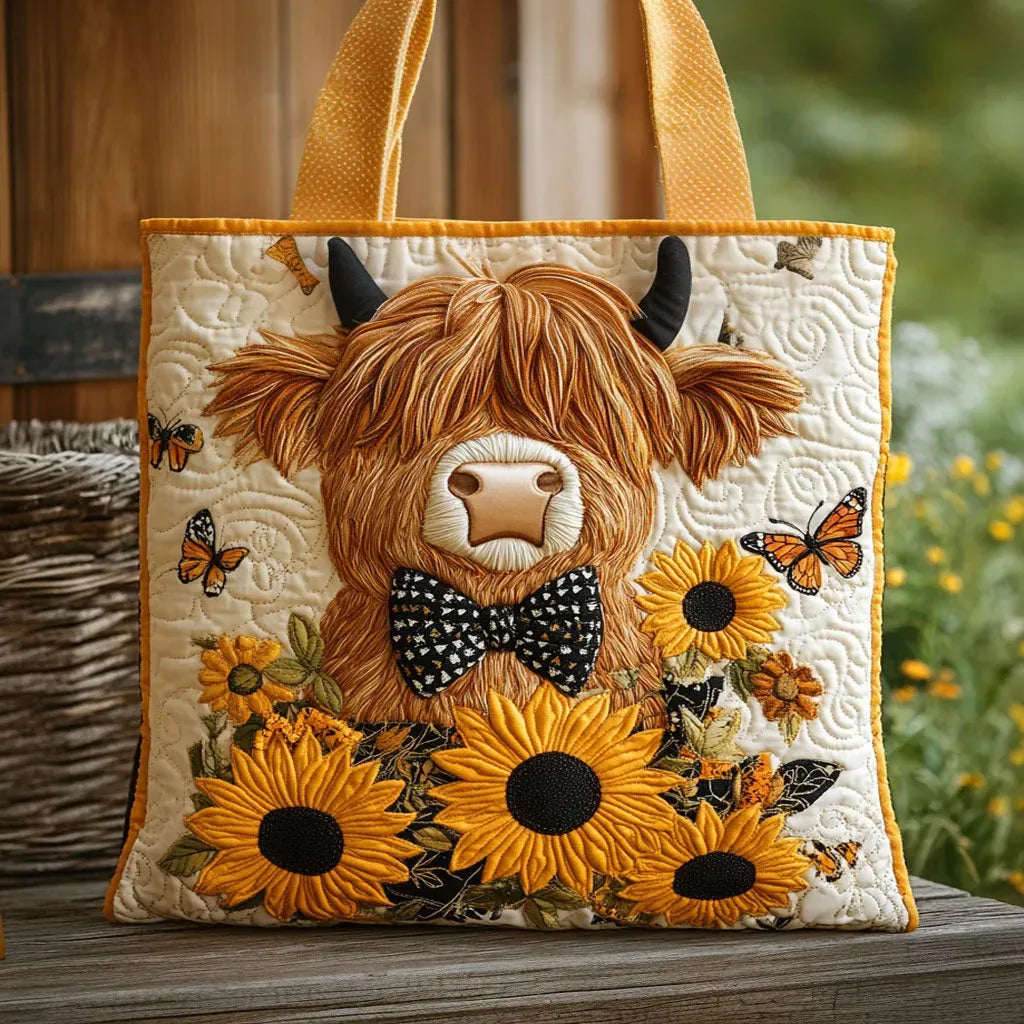 Quilted Bag - Highland Cow with Sunflowers