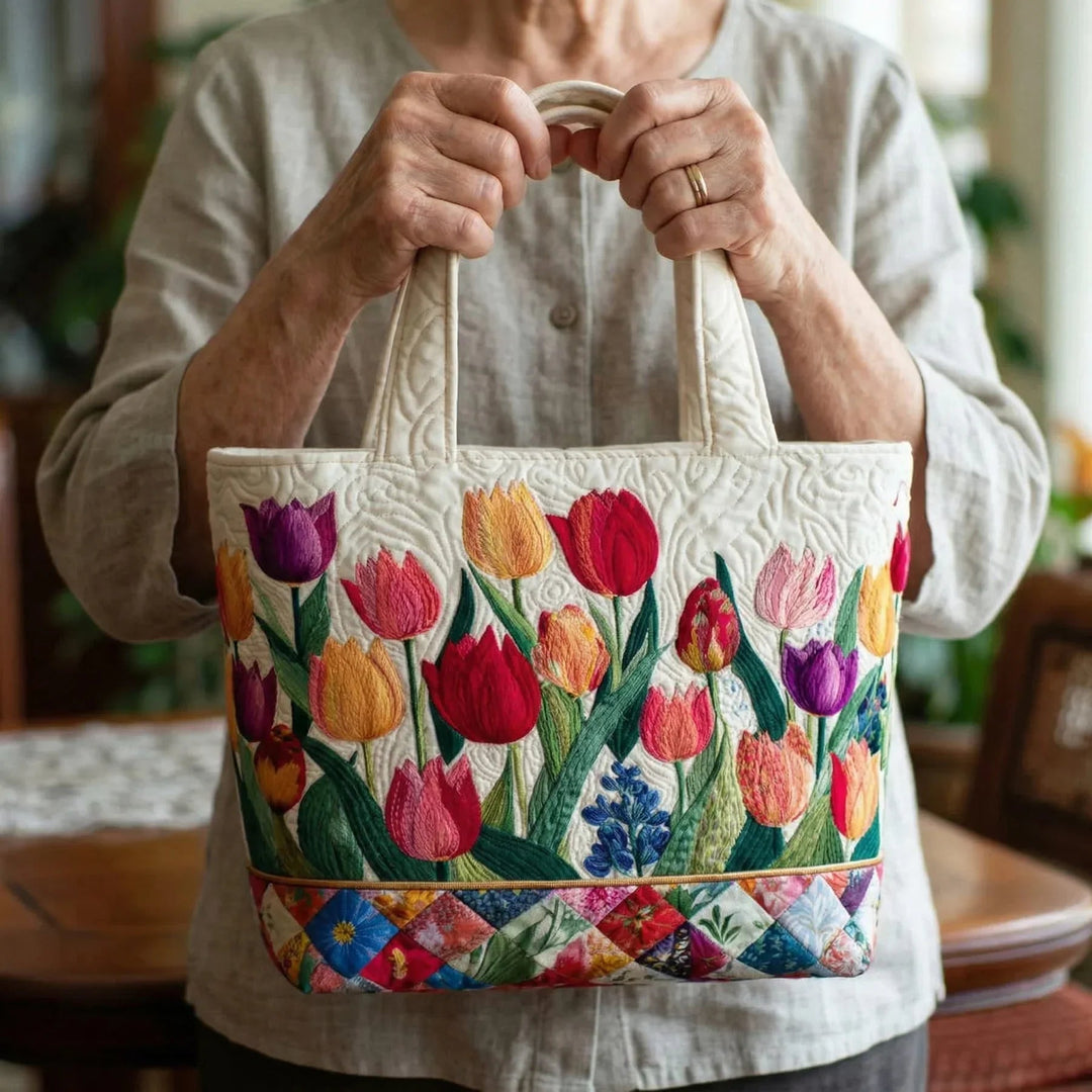 Quilted Tote Bag - Tulip Garden